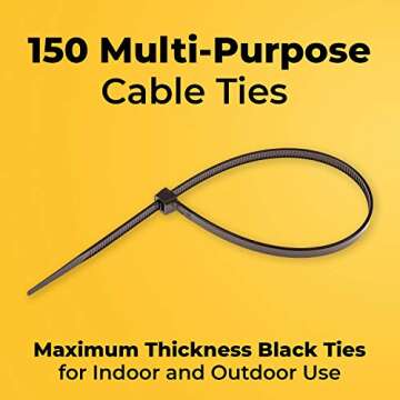 12 Inch Zip Ties Heavy Duty by Strong Ties - 150 Cable Ties Per Pack - Black Zip Ties 120lb Tensile Strength - All Weather UV Resistant, Indoor or Outdoor