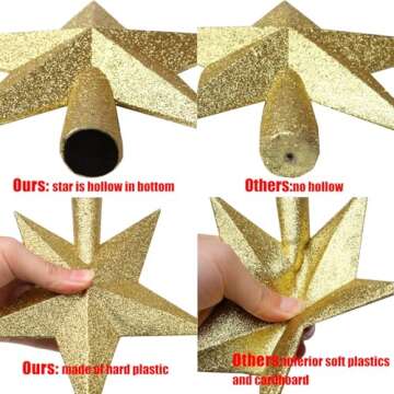 Aneco Glitter Christmas Tree Topper Shatter-Proof Christmas Tree Decoration Treetop for Holiday Ornament or Home Decor (Gold, 6 Inch)