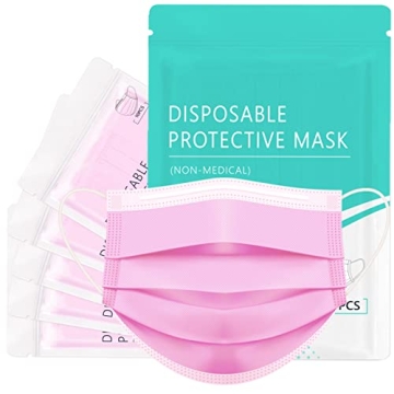 Assacalynn [Upgraded Packaging] Pink Face Mask Disposable 50pcs, Individually Packed Light Pink Mask...