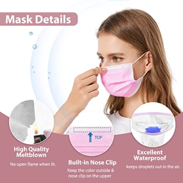 Stylish Assacalynn Pink Face Masks, 50pcs Disposable