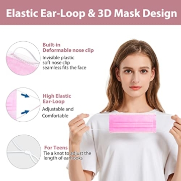 Stylish Assacalynn Pink Face Masks, 50pcs Disposable