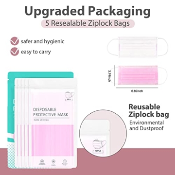 Stylish Assacalynn Pink Face Masks, 50pcs Disposable