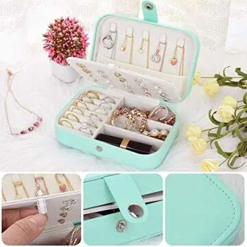 Chelory Small Jewelry Box for Earrings Rings Necklaces Bracelets, Double Layer Portable Jewelry Case Travel Jewelry Organizer for Women Girls, PU Leather Mini Jewelry Holder Storage Display, Green
