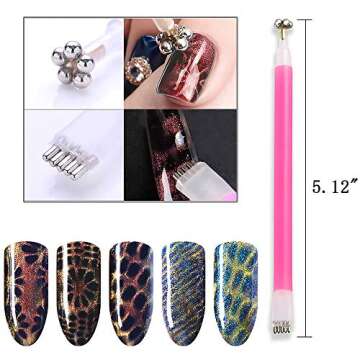 SILPECWEE 6Pcs Nail Art Magnetic Pen Set 3D Cat Eye Design Dual-Ended Magnet Wand Gel Nail Polish Ma...