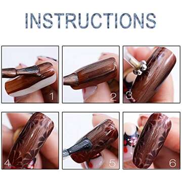 SILPECWEE 6Pcs Nail Art Magnetic Pen Set 3D Cat Eye Design Dual-Ended Magnet Wand Gel Nail Polish Magic Manicure DIY&Salon Tools