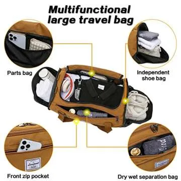 Laripwit Travel Duffle Bag for men 40L Medium Sports Gym Bag with Wet Pocket & Shoes Compartment Weekender Overnight Backpack for Traveling Duffel Bag Backpack for Women, Brown