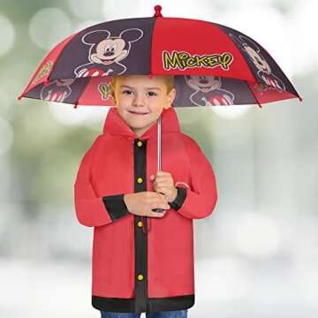 Disney Boys Umbrella and Poncho Raincoat Set, Mickey Mouse Kids Rain Wear For Toddler Ages 2-3