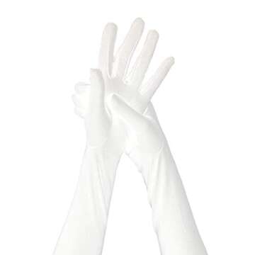 Wobe Long Satin Gloves - Stretchy Adult Size 20.7" Elbow Length - Classic Sun Protection Wedding & Etiquette Gloves for Women & Girls - White