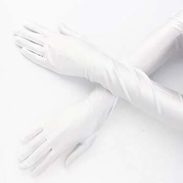 Wobe Long Satin Gloves - Stretchy Adult Size 20.7" Elbow Length - Classic Sun Protection Wedding & Etiquette Gloves for Women & Girls - White