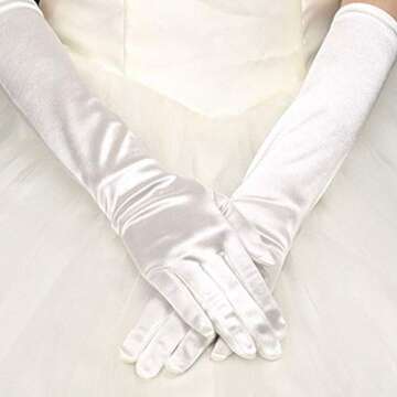 Wobe Long Satin Gloves - Stretchy Adult Size 20.7" Elbow Length - Classic Sun Protection Wedding & Etiquette Gloves for Women & Girls - White