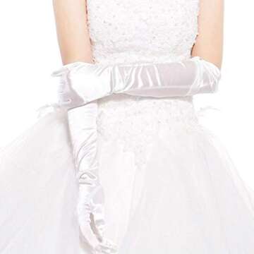 Wobe Long Satin Gloves - Stretchy Adult Size 20.7" Elbow Length - Classic Sun Protection Wedding & Etiquette Gloves for Women & Girls - White