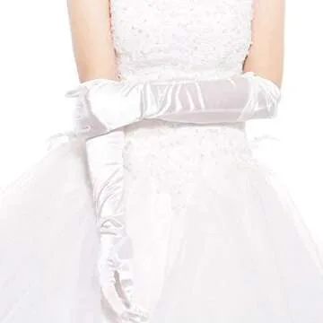 Wobe Long Satin Gloves - Stretchy Adult Size 20.7" Elbow Length - Classic Sun Protection Wedding & Etiquette Gloves for Women & Girls - White