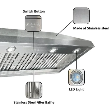 SINDA 42 Inch Built-in Range Hood - 1150 CFM, Quiet & Efficient