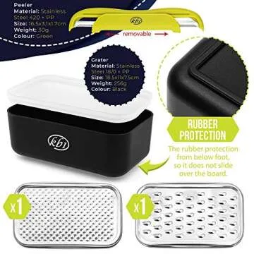 Cheese Grater with Container and Lid & Peeler Set - Vegetable Fruit Multi-Function Stainless Steel K...