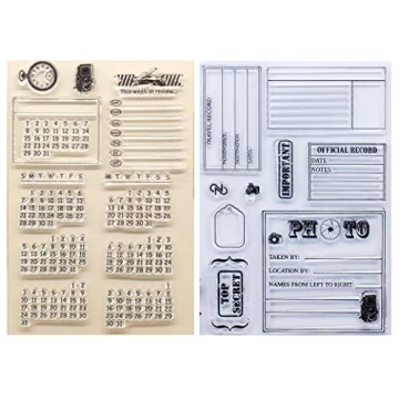 Kwan Crafts 2 Sheets Different Style Calendar Travel Record Official Record Clear Stamps for Card Ma...