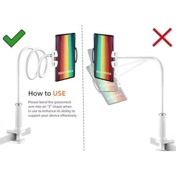 wigmoa K-MT【38.7inch/98cm】 Tablet Phone Holder Table Desk Gooseneck Mount, Mount Holder Clip with Grip Flexible Long Arm Compatible for ipad iPhone/Switch/Samsung Tabs/Kindle Fire HD K-MT (White)