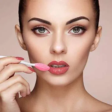 Patelai 24 Pcs Silicone Exfoliating Lip Brush with Container, Double Sided Silicone Lip Scrubber Soft Cleaning Brush Face Cleaning Applicator for Plump Smoother Lip Appearance(Mixed Colors)