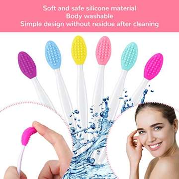 Patelai 24 Pcs Silicone Exfoliating Lip Brush with Container, Double Sided Silicone Lip Scrubber Soft Cleaning Brush Face Cleaning Applicator for Plump Smoother Lip Appearance(Mixed Colors)
