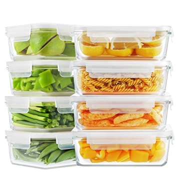 Bayco 8 Pack Glass Meal Prep Containers - Airtight with Lids (30oz)