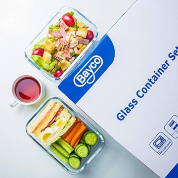 Bayco 8 Pack Glass Food Storage Containers - Airtight & BPA-Free