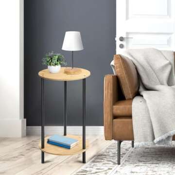 Small Round Table Set of 2, End Tables Living Room, Side Tables for Small Spaces, 2 Tiers Rustic Acc...
