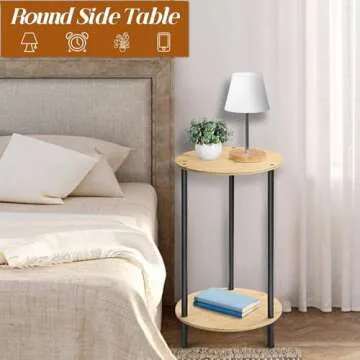Small Round Table Set of 2, End Tables Living Room, Side Tables for Small Spaces, 2 Tiers Rustic Accent Tables, Night Stands for Bedrooms, Coffee Tables With Storage Shelf