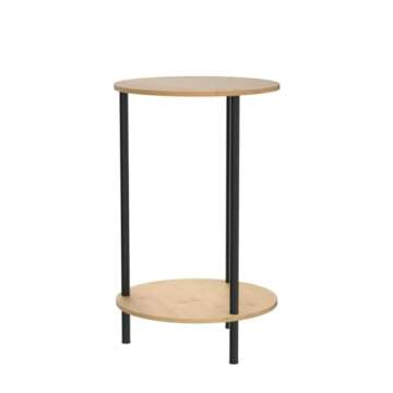 Small Round Table Set of 2, End Tables Living Room, Side Tables for Small Spaces, 2 Tiers Rustic Accent Tables, Night Stands for Bedrooms, Coffee Tables With Storage Shelf