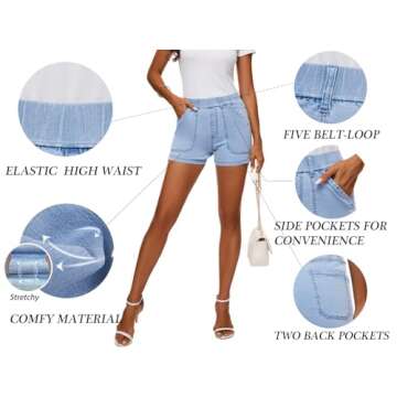 HVEPUO Womens Short Jeans Tummy Control High Waisted Mom Short Shorts with Pockets Y2K Beach Vacatio...