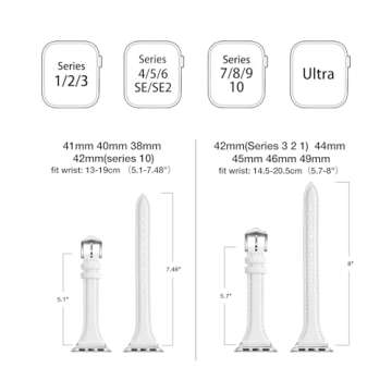 WFEAGL Compatible with Leather Apple Watch Band 41mm 40mm 38mm 42mm(series 10) Women, Top Grain Leather Strap Slim & Thin Replacement Wristband for iWatch Bands Ultra SE SE2 & Series 10 9 8 7 6 5 4 3 2 1