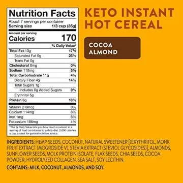 HighKey Snacks Keto Breakfast Food Hot Cereal - Low Carb Instant Oatmeal Substitute - Gluten & Grain Free, Low Sugar Snack - Ketogenic Products, Paleo, High Protein Diet Foods - Cocoa Almond