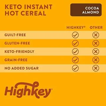 HighKey Snacks Keto Breakfast Food Hot Cereal - Low Carb Instant Oatmeal Substitute - Gluten & Grain Free, Low Sugar Snack - Ketogenic Products, Paleo, High Protein Diet Foods - Cocoa Almond