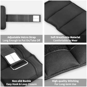 GYMMAGE Ankle Weights, 10Lbs Adjustable Ankle Wrist Weights Set for Men Women, Arm Leg Weights with ...