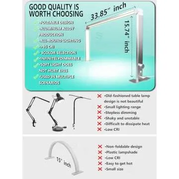 STOLAS Nail Tech Lamp for Desk, 15inch Height, 3 Modes 4000K-6000K Dimmable LED Manicure Lamp, Desk Light for Nail Tech, Lash Eyelash Extension, Tattoo, Eyebrows