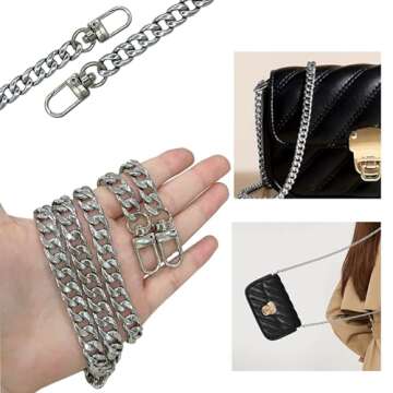 WEICHUAN 47" DIY Iron Flat Chain Strap Handbag Accessories Purse Straps Shoulder Cross Body Replacement Straps, with Metal Buckles (Silver)