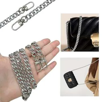 WEICHUAN 47" DIY Iron Flat Chain Strap Handbag Accessories Purse Straps Shoulder Cross Body Replacement Straps, with Metal Buckles (Silver)