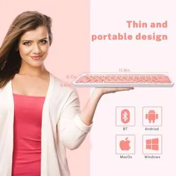 Attoe Dual Channel Multi-Device Universal Cute Wireless Bluetooth Keyboard Portable Slim with 20m Connection Distance for Tablet Smart Phone PC Windows Android iOS Mac (Pink)