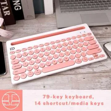 Attoe Dual Channel Multi-Device Universal Cute Wireless Bluetooth Keyboard Portable Slim with 20m Connection Distance for Tablet Smart Phone PC Windows Android iOS Mac (Pink)