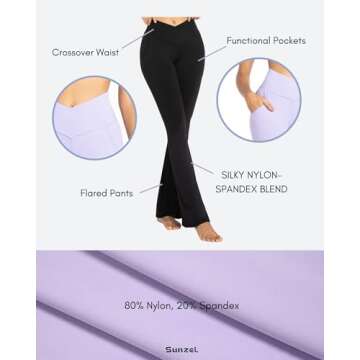 Sunzel Flare Leggings for Women with Pockets, Crossover Yoga Pants with Tummy Control, High Waisted ...
