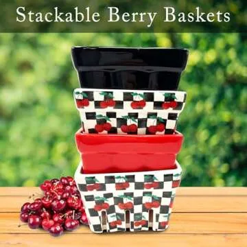 BIEN BEAU Checkered Ceramic Berry Basket Set of 4 for Kitchen