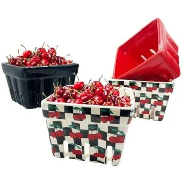 BIEN BEAU Checkered Ceramic Berry Basket Set of 4 for Kitchen