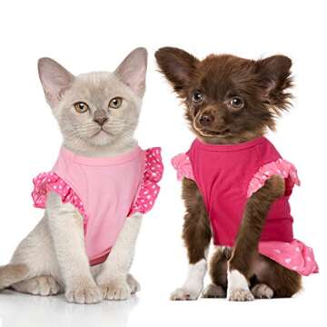 Weewooday 4 Piece Pink Dog Dress Set for Small Pets
