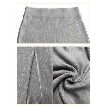 HERBATOMIA Basic Pencil Midi Skirt Ribbed Knit Solid Split Side Stretchy Mid Length Grey Skirts for Women
