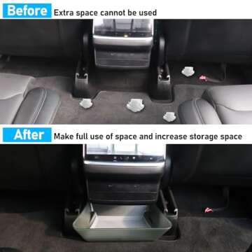 Yumzeco Compatible with 2022 2023 2024 Tesla Model X Rear Center Console Storage Organizer,Model X Backseat bin Storage Box with Silicone mat,Tesla Model X Accessories 2022 2023 2024(PE Grey)
