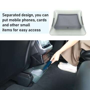 Yumzeco Compatible with 2022 2023 2024 Tesla Model X Rear Center Console Storage Organizer,Model X Backseat bin Storage Box with Silicone mat,Tesla Model X Accessories 2022 2023 2024(PE Grey)