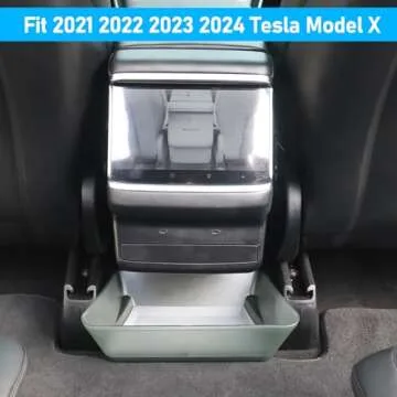 Yumzeco Compatible with 2022 2023 2024 Tesla Model X Rear Center Console Storage Organizer,Model X Backseat bin Storage Box with Silicone mat,Tesla Model X Accessories 2022 2023 2024(PE Grey)