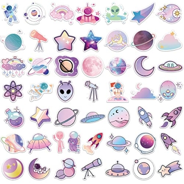 Cute Space Stickers for Kids, 50PCS Vinyl Waterproof