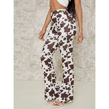 WDIRARA Women's Cow Print Flare Leg Pants for Casual Style