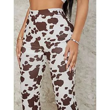 WDIRARA Women's Cow Print Flare Leg Pants for Casual Style