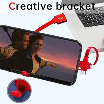 Gartmost 2 Pcs 3 in 1 USB Retractable Phone Charging Cable, Three in One Data Cable Phone Stand, Compatible with Micro USB/IP/USB C(Type-C), Compatible with Android (Red+Pink)