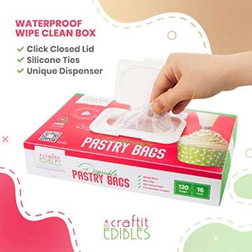 Icing Piping Bags 16 Inch Pastry Bags Disposable – 120 large piping bags + 2 Ties –Bakers Choice Microwaveable frosting bags Set in Washable Holder– Cake Decorating Baking Supplies by Craftit Edibles